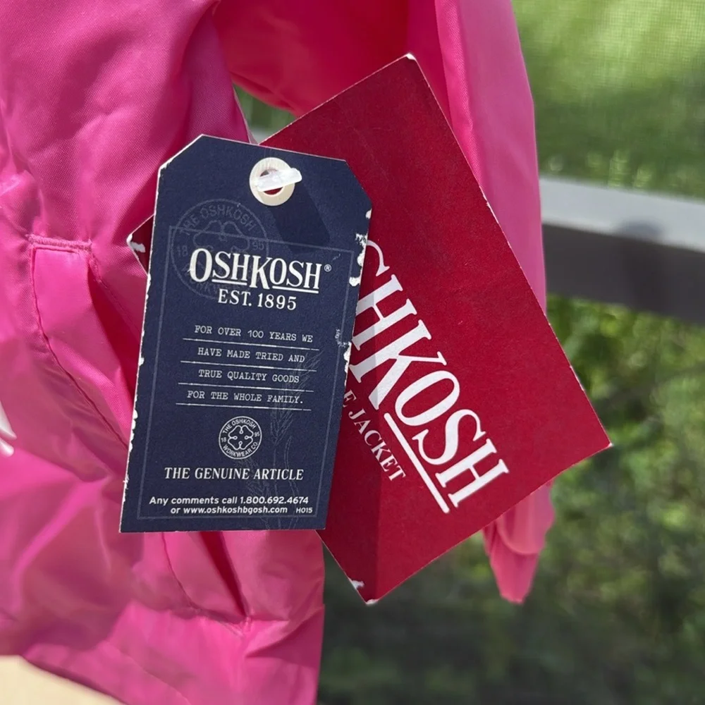 Oshkosh pink & white wind/rain packable hoodie pullover jacket size 4/5 nwt